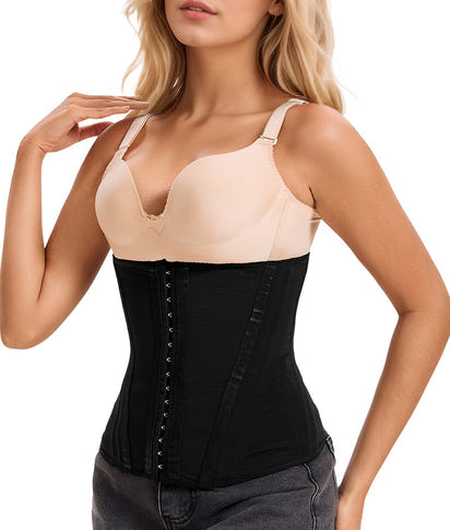 Waist Mesh Trainer Strapless For Women-Faja Colombian Girdle Hourglass -Steel Boned Corset Shapewear Tummy Waist Body Shaper With Extended Button